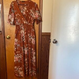 SHEIN Rust Floral Long Sleeve Dress